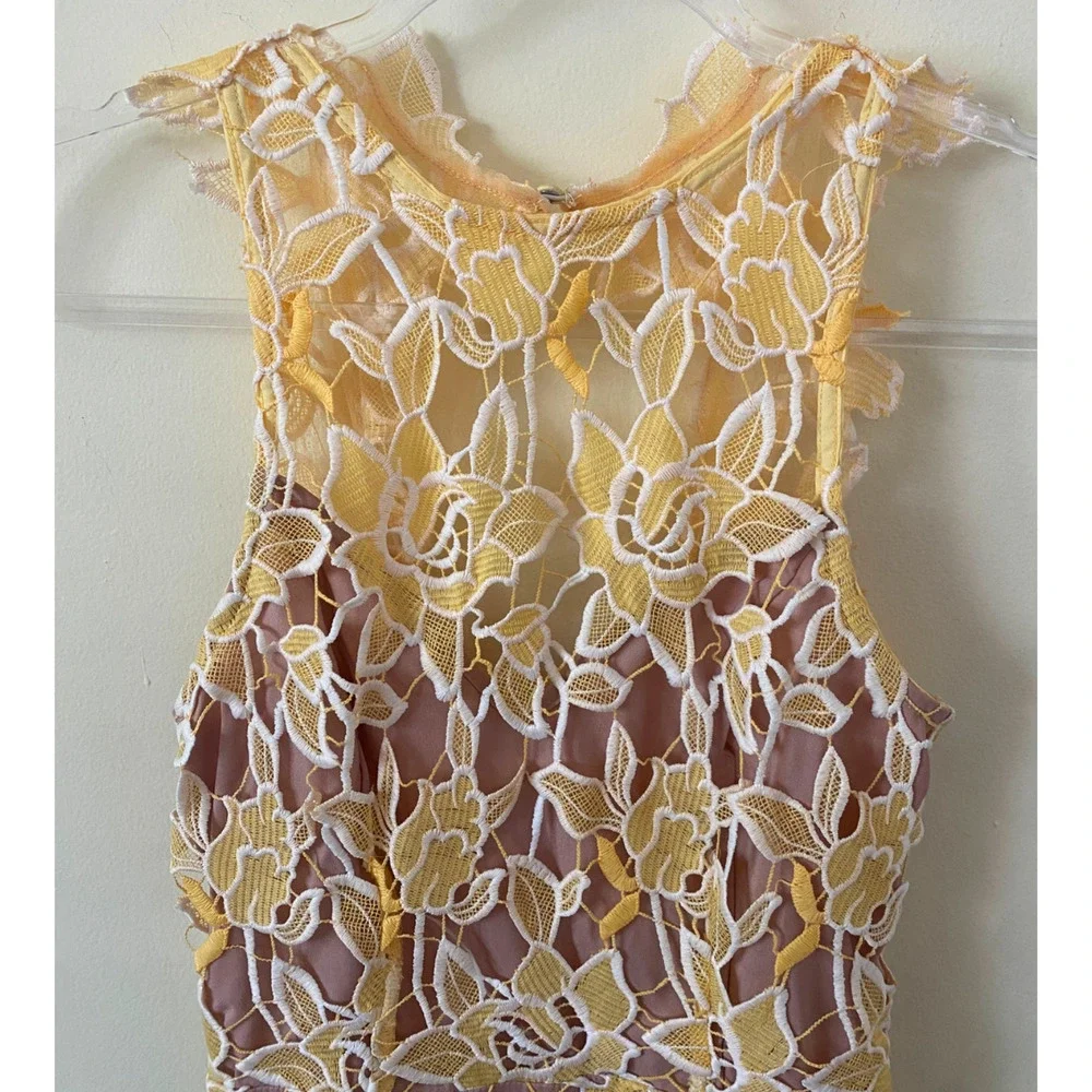NBD Mini dress Harriet floral Lace Sunshine XS yellow fairy revolve open back - Picture 2 of 7